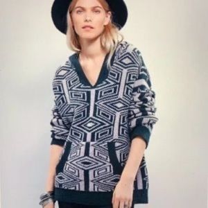 Free People Baia | Pullover Hooded Geometric Print Sweater, Size Small
